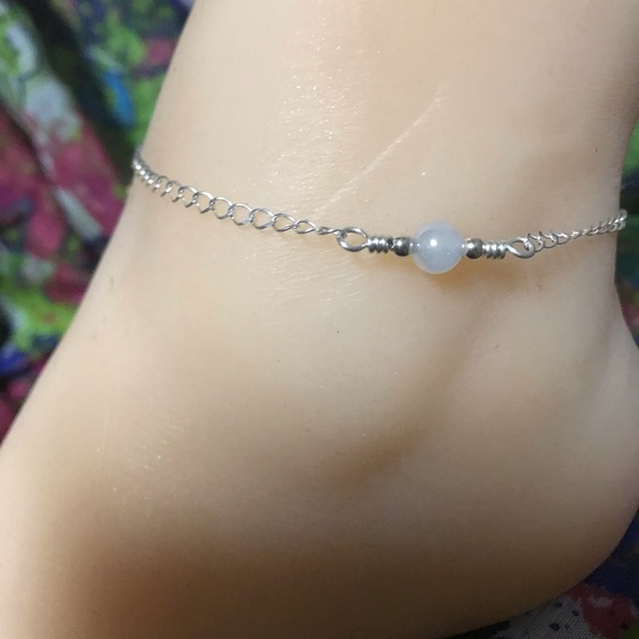 Moonstone Ankle Bracelet- Moonstone Sterling Silver Anklet - Picture 5 of 7
